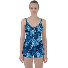 Blue Floral Print  Tie Front Two Piece Tankini by designsbymallika