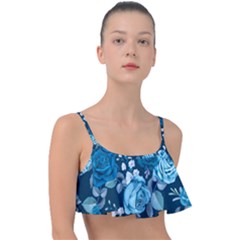 Blue Floral Print  Frill Bikini Top by designsbymallika