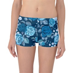 Blue Floral Print  Boyleg Bikini Bottoms by designsbymallika