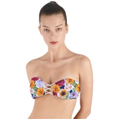 Watercolor Print Floral Design Twist Bandeau Bikini Top by designsbymallika