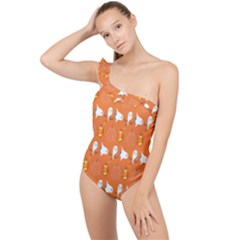 Halloween Frilly One Shoulder Swimsuit by Sparkle