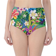 Colorful Floral Pattern Classic High-waist Bikini Bottoms by designsbymallika