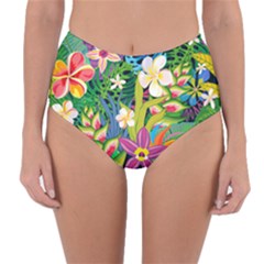 Colorful Floral Pattern Reversible High-waist Bikini Bottoms by designsbymallika