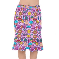 Colourful Funny Pattern Short Mermaid Skirt by designsbymallika