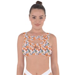 Black Orange Autumn Leaves Pattern Bandaged Up Bikini Top by designsbymallika