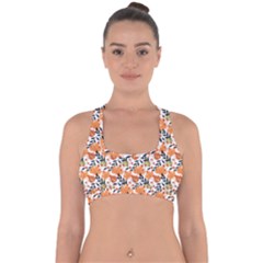 Black Orange Autumn Leaves Pattern Cross Back Hipster Bikini Top  by designsbymallika