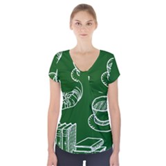 Books And Baked Goods Pattern Short Sleeve Front Detail Top by DithersDesigns