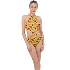 Apple Pie Pattern Halter Side Cut Swimsuit by designsbymallika