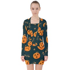 Halloween V-neck Bodycon Long Sleeve Dress by Sobalvarro