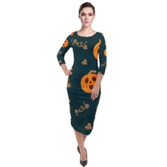 Halloween Quarter Sleeve Midi Velour Bodycon Dress by Sobalvarro