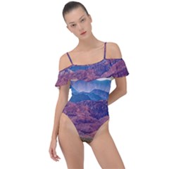 Arid Andean Landscape, La Rioja, Argentina010 Frill Detail One Piece Swimsuit by dflcprintsclothing