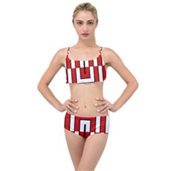 Square Maze Red Layered Top Bikini Set by tmsartbazaar
