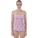 Pink Leaves Twist Front Tankini Set View1