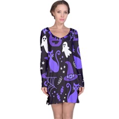 Halloween Party Seamless Repeat Pattern  Long Sleeve Nightdress by KentuckyClothing