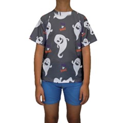 Halloween Ghost Trick Or Treat Seamless Repeat Pattern Kids  Short Sleeve Swimwear by KentuckyClothing