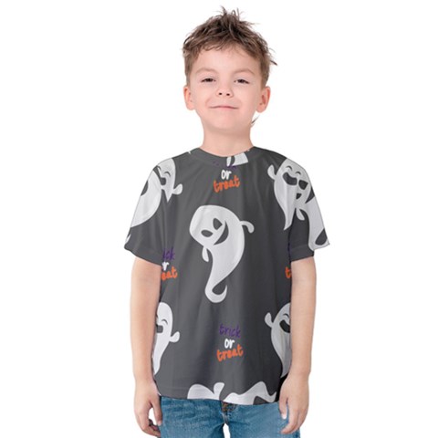 Halloween Ghost Trick Or Treat Seamless Repeat Pattern Kids  Cotton Tee by KentuckyClothing