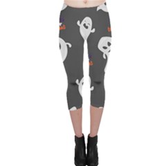 Halloween Ghost Trick Or Treat Seamless Repeat Pattern Capri Leggings  by KentuckyClothing