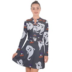 Halloween Ghost Trick Or Treat Seamless Repeat Pattern Long Sleeve Panel Dress by KentuckyClothing