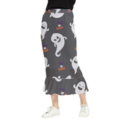Halloween Ghost Trick Or Treat Seamless Repeat Pattern Maxi Fishtail Chiffon Skirt by KentuckyClothing
