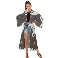 Halloween Ghost Trick Or Treat Seamless Repeat Pattern Maxi Kimono by KentuckyClothing