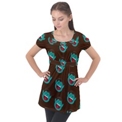 Frankenstein Halloween Seamless Repeat Pattern  Puff Sleeve Tunic Top by KentuckyClothing