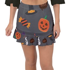 Halloween Themed Seamless Repeat Pattern Fishtail Mini Chiffon Skirt by KentuckyClothing