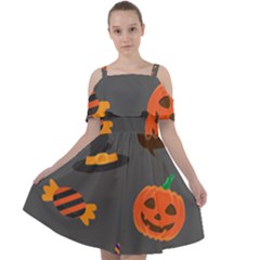 Halloween Themed Seamless Repeat Pattern Cut Out Shoulders Chiffon Dress by KentuckyClothing