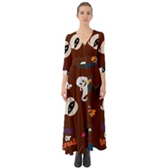 Halloween Seamless Repeat Pattern Button Up Boho Maxi Dress by KentuckyClothing
