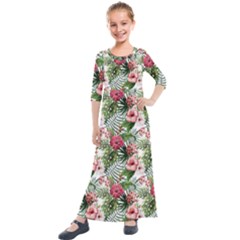 Monstera Flowers Pattern Kids  Quarter Sleeve Maxi Dress by goljakoff