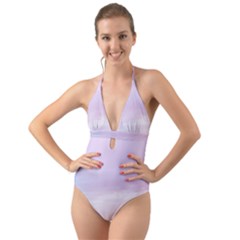 Seascape Sunset Halter Cut-out One Piece Swimsuit by goljakoff