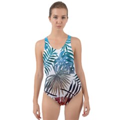 Blue Tropical Leaves Cut-out Back One Piece Swimsuit by goljakoff