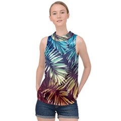 Tropic Leaves High Neck Satin Top by goljakoff