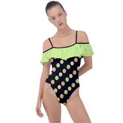 Citrus Slices In Black Frill Detail One Piece Swimsuit by PrismaticFanatic