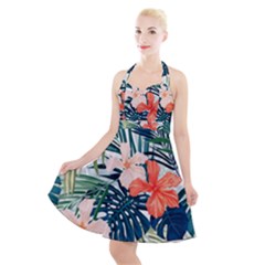 Tropical Flowers Halter Party Swing Dress  by goljakoff