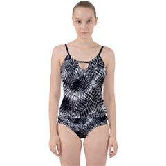 Tropical Leafs Pattern, Black And White Jungle Theme Cut Out Top Tankini Set by Casemiro