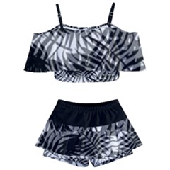 Tropical Leafs Pattern, Black And White Jungle Theme Kids  Off Shoulder Skirt Bikini by Casemiro