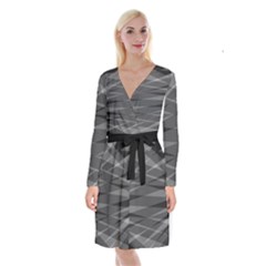 Abstract Geometric Pattern, Silver, Grey And Black Colors Long Sleeve Velvet Front Wrap Dress by Casemiro