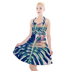 Monstera Leaf Halter Party Swing Dress  by goljakoff