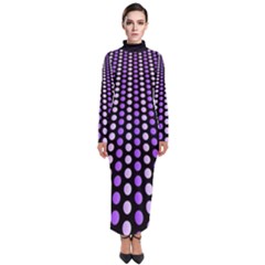 Purple And Pink Dots Pattern, Black Background Turtleneck Maxi Dress by Casemiro