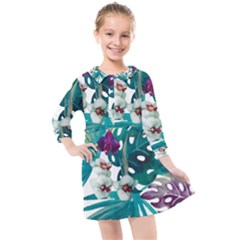 Tropical Flowers Kids  Quarter Sleeve Shirt Dress by goljakoff