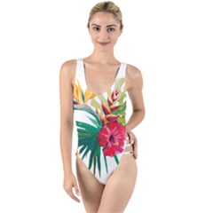 Tropical Flowers High Leg Strappy Swimsuit by goljakoff