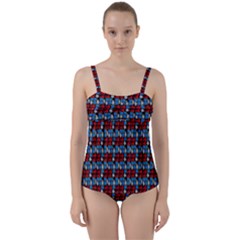 Red And Blue Twist Front Tankini Set by Sparkle
