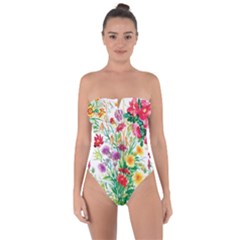Summer Flowers Tie Back One Piece Swimsuit by goljakoff