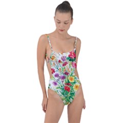Summer Flowers Tie Strap One Piece Swimsuit by goljakoff