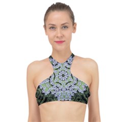 Calm In The Flower Forest Of Tranquility Ornate Mandala High Neck Bikini Top by pepitasart