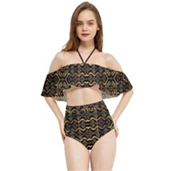 Luxury Golden Oriental Ornate Pattern Halter Flowy Bikini Set  by dflcprintsclothing