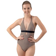 Beaver Brown & Black - Halter Cut-out One Piece Swimsuit by FashionLane