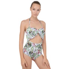 Green Flora Scallop Top Cut Out Swimsuit by goljakoff