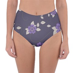 Purple Flowers Reversible High-waist Bikini Bottoms by goljakoff