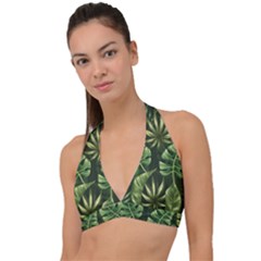 Green Leaves Halter Plunge Bikini Top by goljakoff